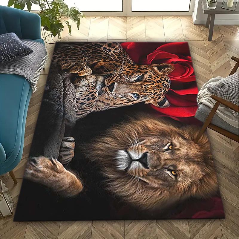 1PC Lion pattern printed Carpet Rug for Living Room Bedroom Home Sofa Decoration,Non-slip Floor Mat Floor mat