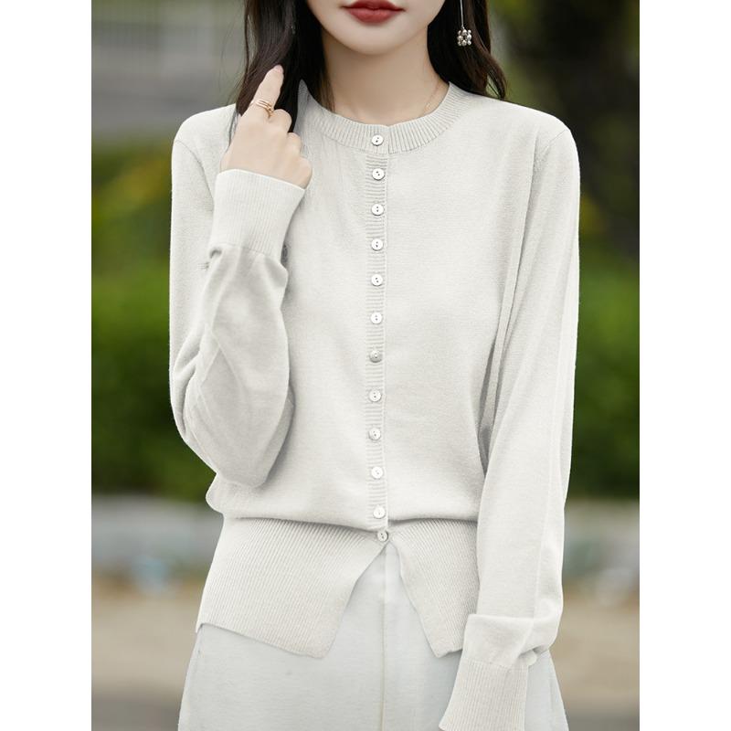 

Осень и зима новый кардиган из камвольной шерсти с круглым вырезом, вязаный, с длинным рукавом, женский, свободный, однотонный, с темпераментом, универсальный топ M