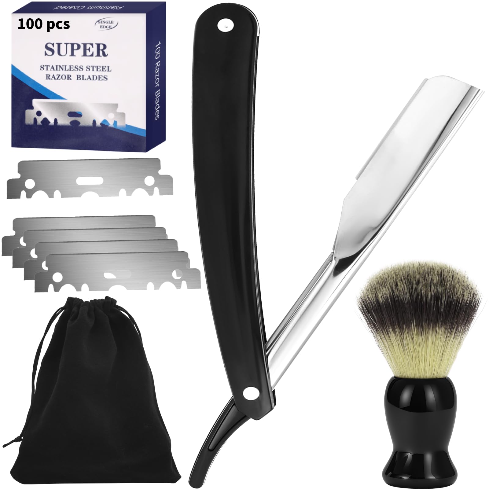 

BARBERTOP Western Razor 100 Replacement Blades Beard Brush Storage Bag Close by Professional Razor, + + + [Extremely Shave] [Facial Shaving]