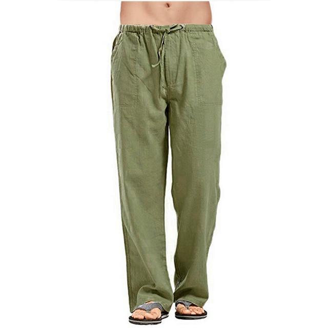 Sommer Einfarbig Atmungsaktive Leinenhose Herren Baumwollleinenhose