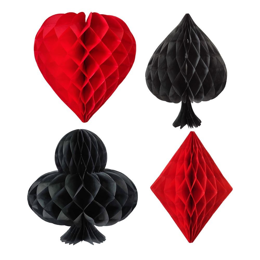 4 ks/Sada Červeno-černá Voštinová Závěsná Ozdoba Perfektní Kasino Party Dekorace Klub