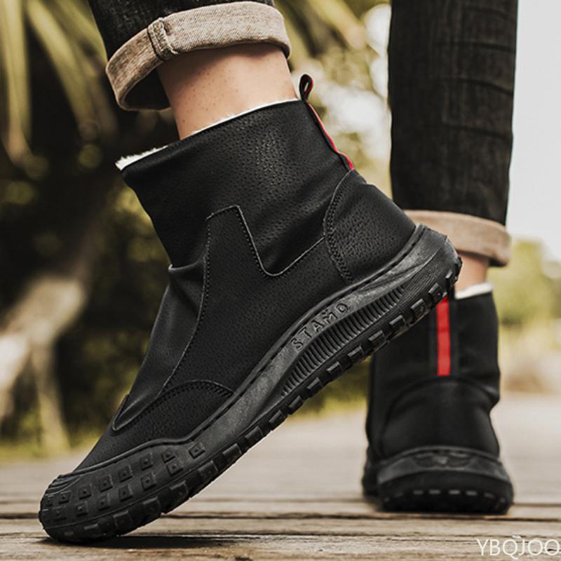 Vintertrend med plyschiga höga arbetsskor för män mångsidiga bomullsskor halkfria sportiga varma vulkaniserade sneakers för män