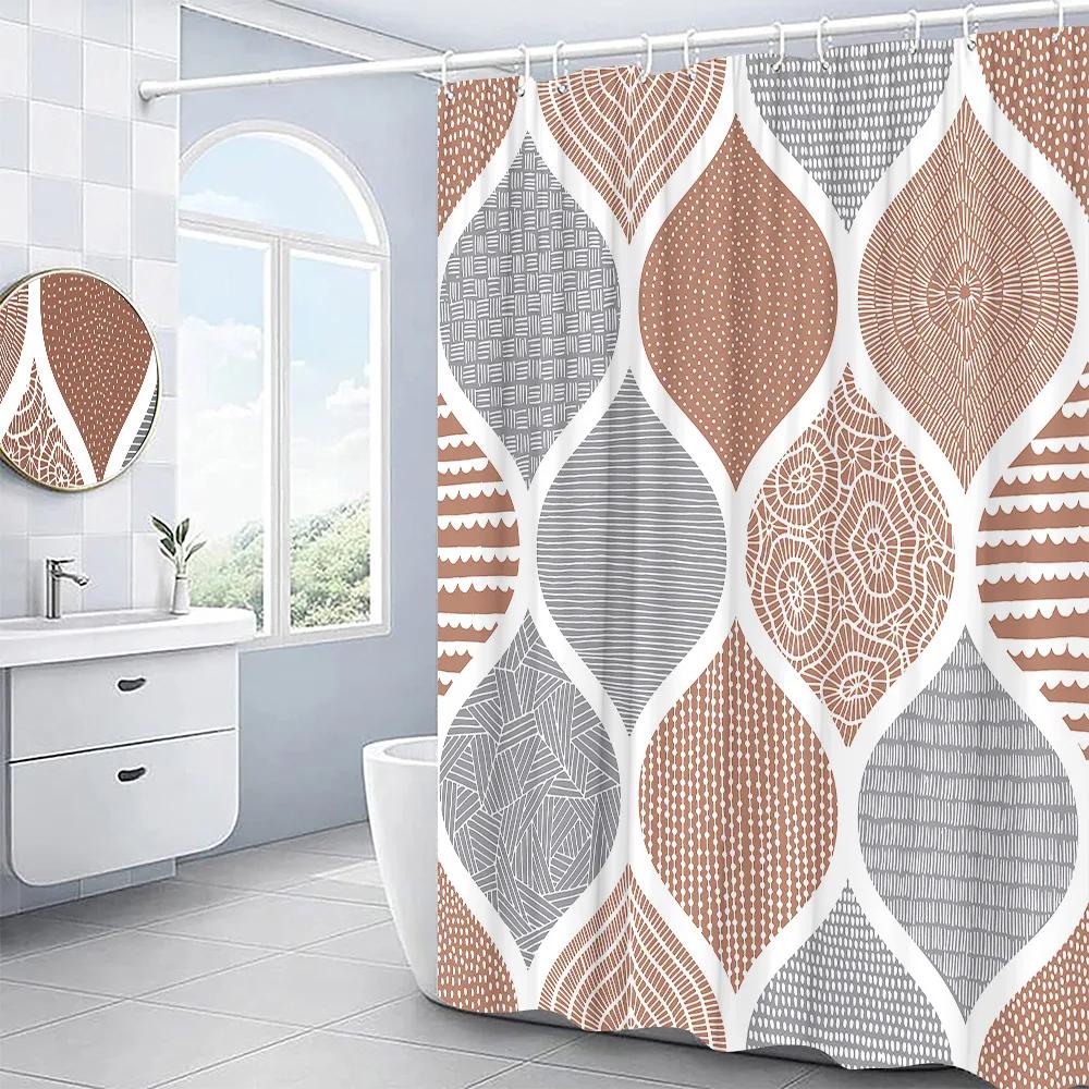 

Geometric Shower Curtain Black White Gray Sky Blue Red Creative Pattern Boho Cloth Washable Bathroom Decorative Hanging Curtains W60H190(CM)-1 Pcs