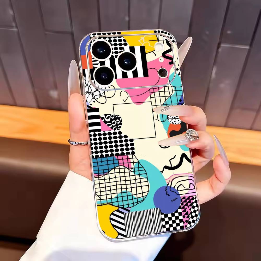 Trendy Abstract Phone Case For iPhone17,16,15,14,13,12,11 Plus,Pro Max Soft Transparent Cover