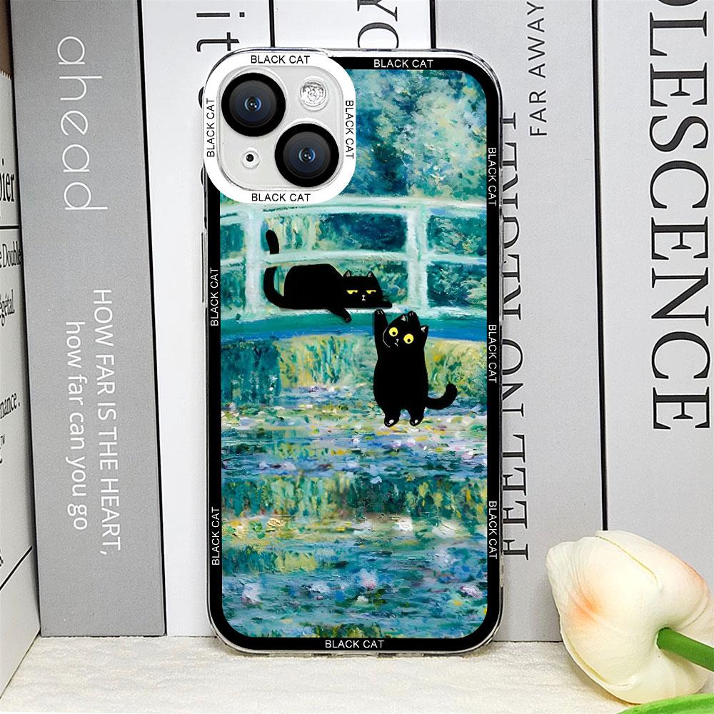 

Retro Oil Painting Van-Gogh Flower Art Cat Phone Case for IPhone 16 15 11 13 12 Mini 14 Pro Max 7 8Plus SE X XS Soft Cover Shell For iPhone 14 ProMax