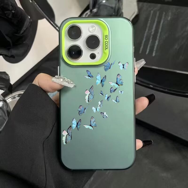 

For iPhone 15 Pro 16 Plus 14 Pro Max 13 12 11 X XS XR 7 8 SE Shockproof Drawing Butterfly Lens Protect Plating Cover Case For iPhone 7 8 Plus