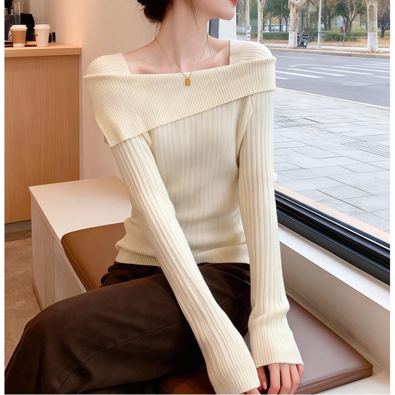 2026 Spring Women's Strapless One-Shoulder Knit Base Layer Top with Long Sleeves, Autumn/Winter.