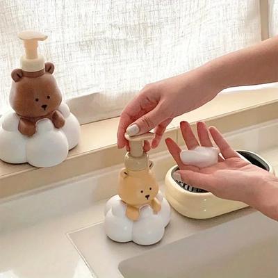 1PC Cartoon Bear Lathering Bottle Press Spray Bottle Bathroom Hand Sanitizer Shampoo Pump Bottle Portable Soap Dispenser