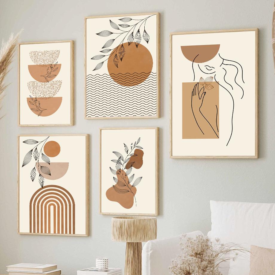 Line Leaves Sun Rainbow Body Abstract Boho Art Canvas Painting Gallery Posters And Prints Wall Pictures For Living Room Decor