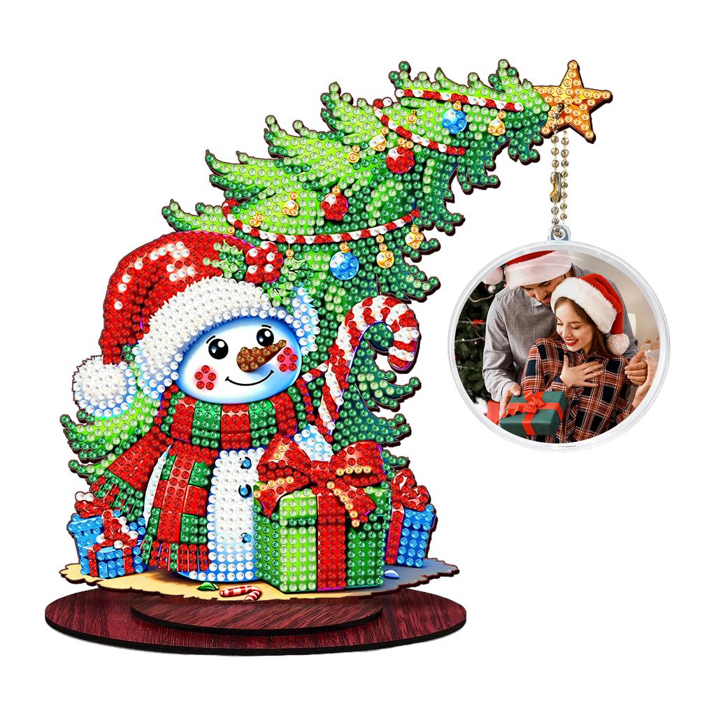 Photo Christmas Tree Table Top Diamond Painting Ornament Kits Wooden 5D DIY Diamond Art Tabletop Decorations Gift for Friends