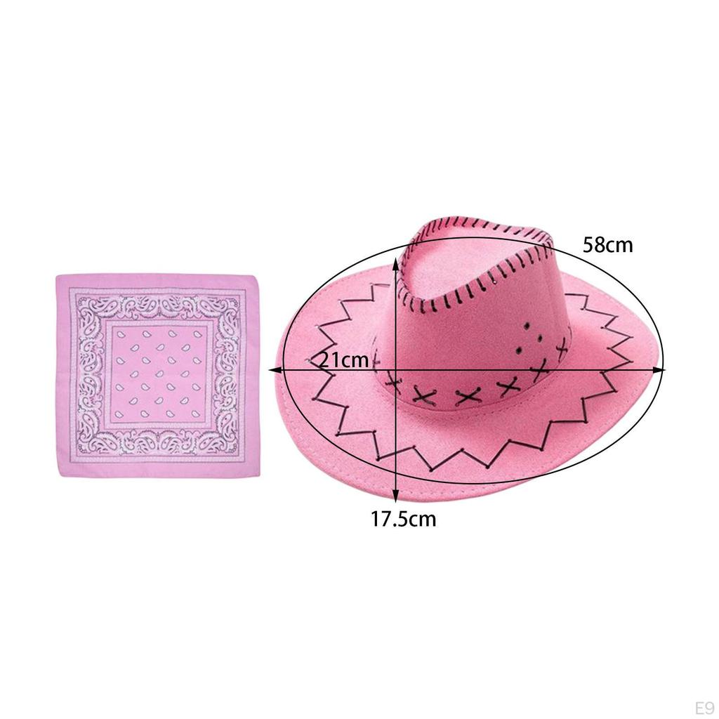 Big Brim Cowboy Hat with Bandana Fancy Dress up Photo Props Headwear Cowgirl Hats for Men Women West