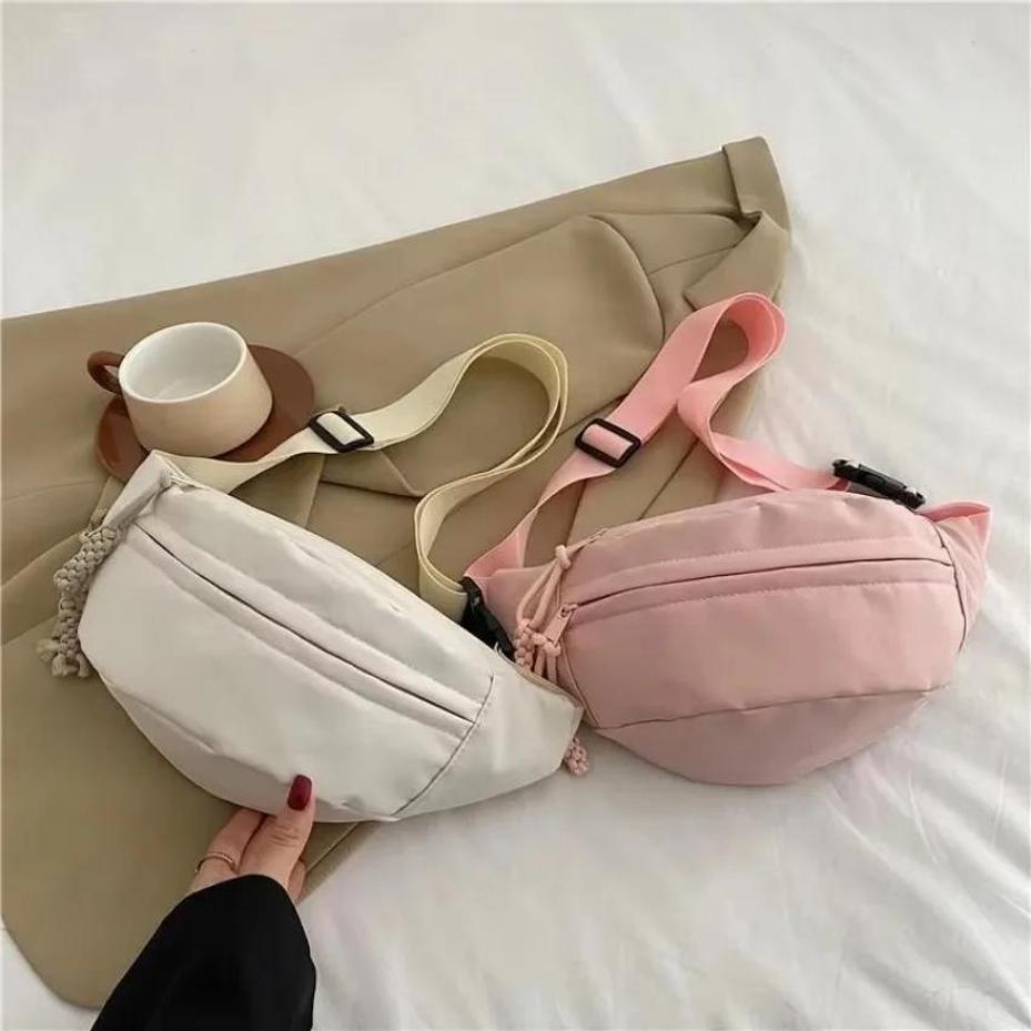 Women's Chest Bag Canvas Crossbody Bag Solid Color Women Sling Waist Pack Versatile Sports Solid Color Waterproof Hiking Bags