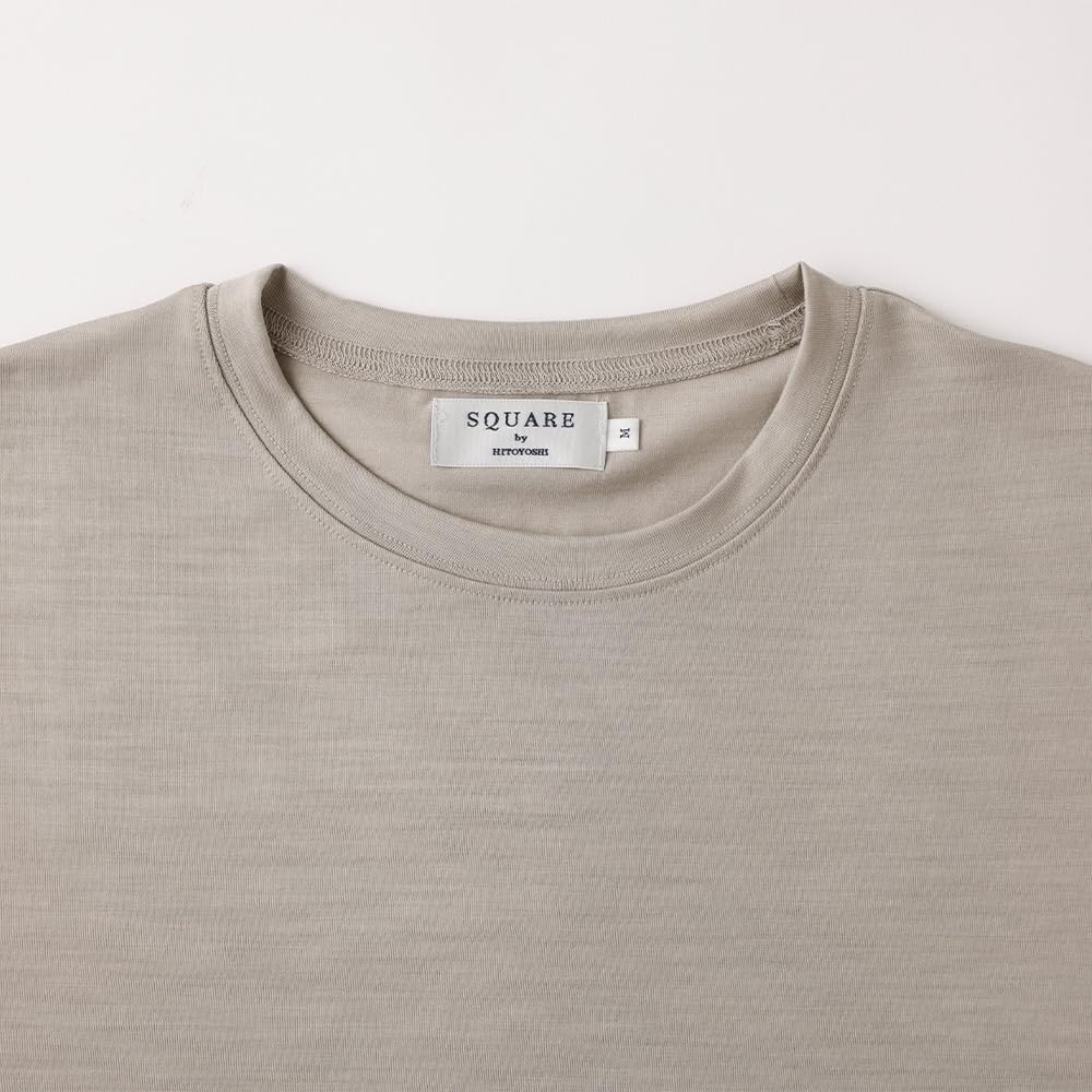 HITOYOSHI Short Sleeve Crew Wool Men's T-Shirt, 9153, Neck/Beige/XL, 100%