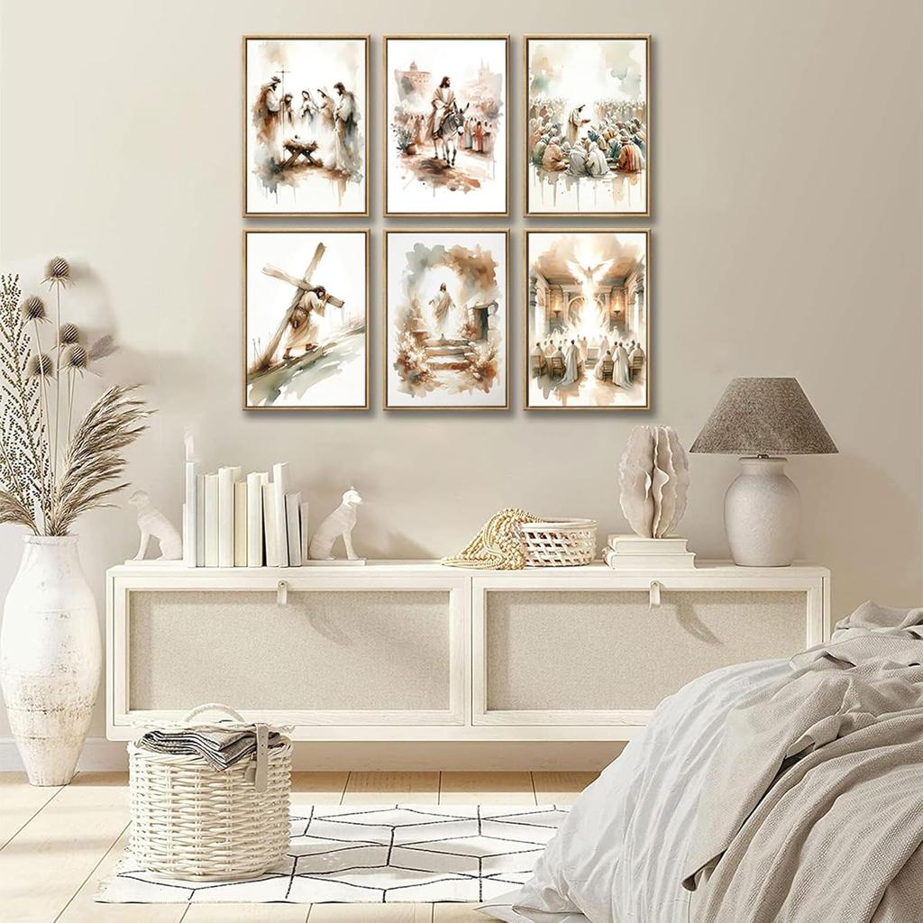 6Pcs Jesus Canvas Wall Art Watercolor Jesus Bible Posters Prints Christian Wall Decor Pictures Paintings for Living Room Bedroom Church Home Decor