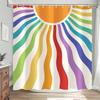 Boho Sun Rainbow Shower Curtain, Colorful Bright Retro 70sCute Sunrise Sunset Sunshine Shower Curtain Set, Vintage Modern Groovy