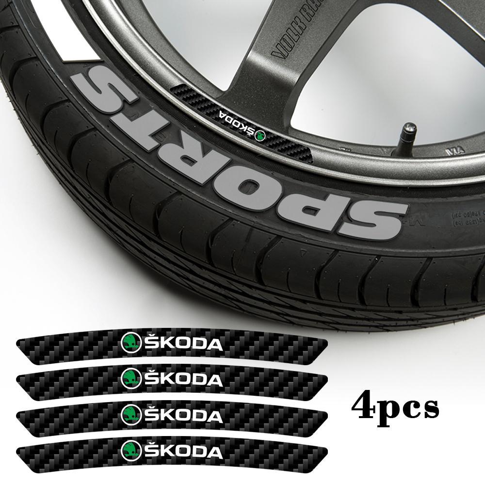 4PCS Carbon Fiber Tire Rim Sticker Car Emblem Wheel Rim Decal Decor Accessories For Skoda Octavia Superb VII VRS Fabia Rapid S kybf34