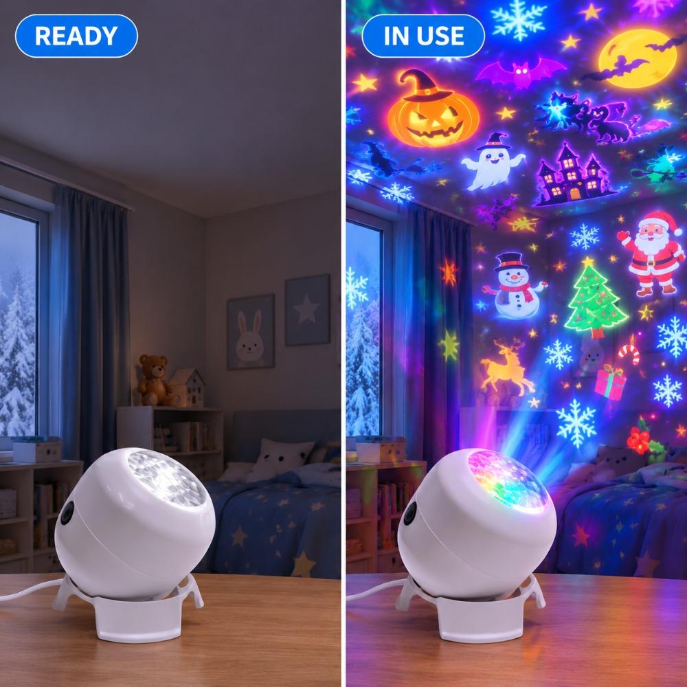 **Luz de Projeção LED de Natal Múltiplos Padrões Coloridos Giratórios Decoração Ambiente de Halloween**