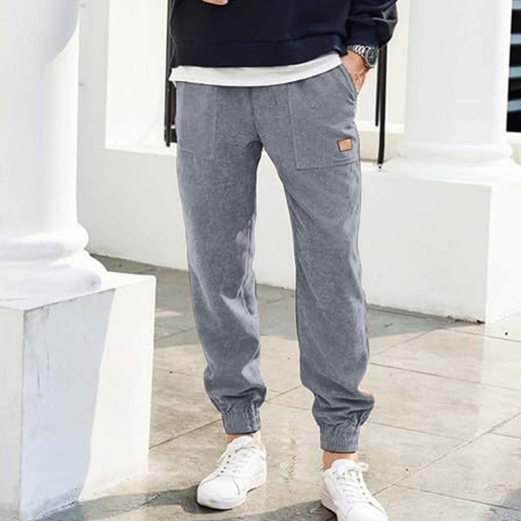 Men's Corduroy Jogging Pants, Casual Drawstring Work Pants