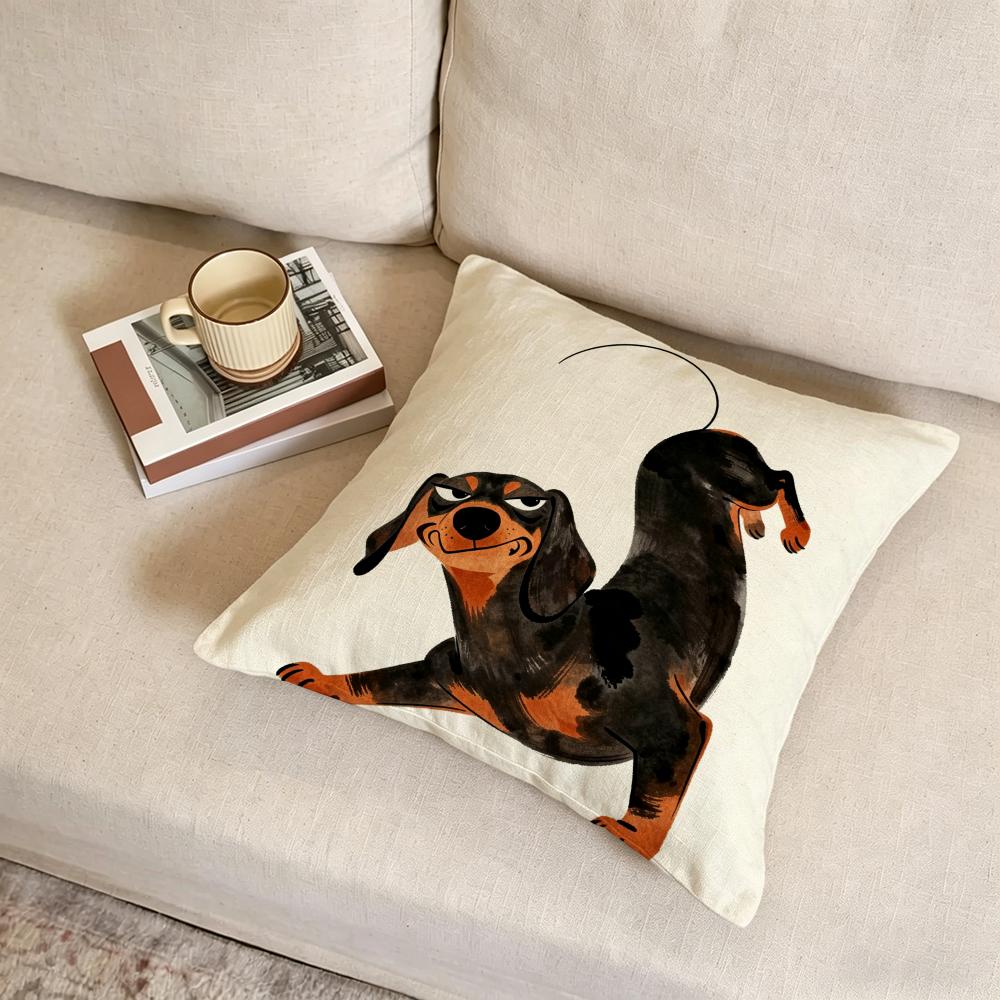 D-Dachshund Watercolor Cushion Cover Fabric Soft Furnishing,Pillowcase, Cushion Cover, Sofa Pillow, Home Decoration