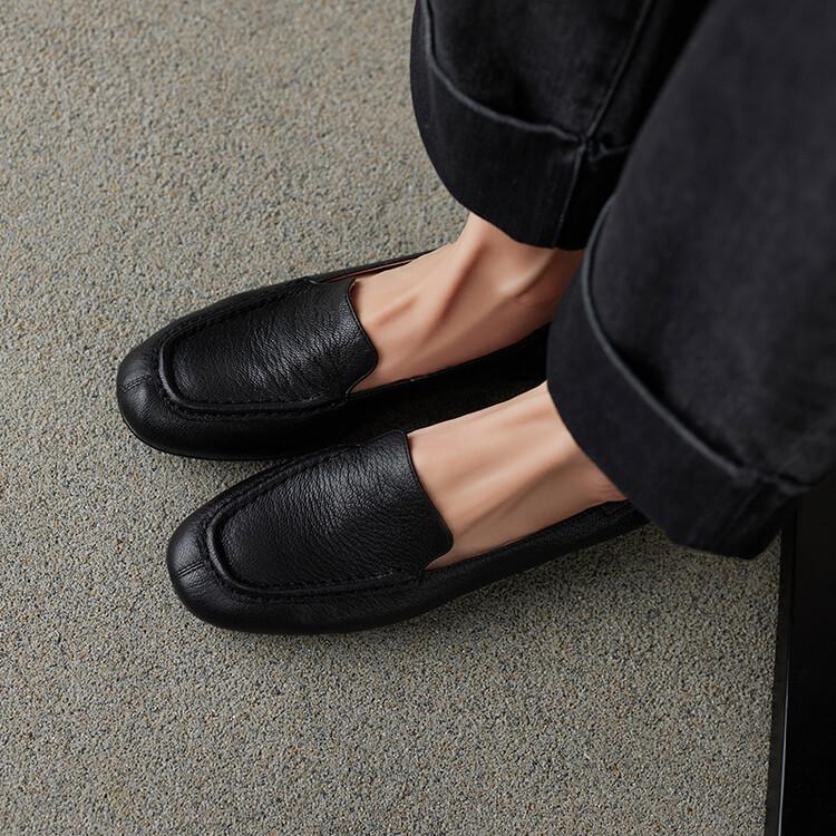 Chao soft~ new single shoes one-pedal leather loafers 2025 autumn new shallow mouth versatile flat shoes