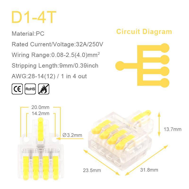 5/10PCS Mini Fast Compact Splicing Conductor Connector 1 In Multiple Out Splitter Splicing Terminal Block M3 Screw Fixing Hole