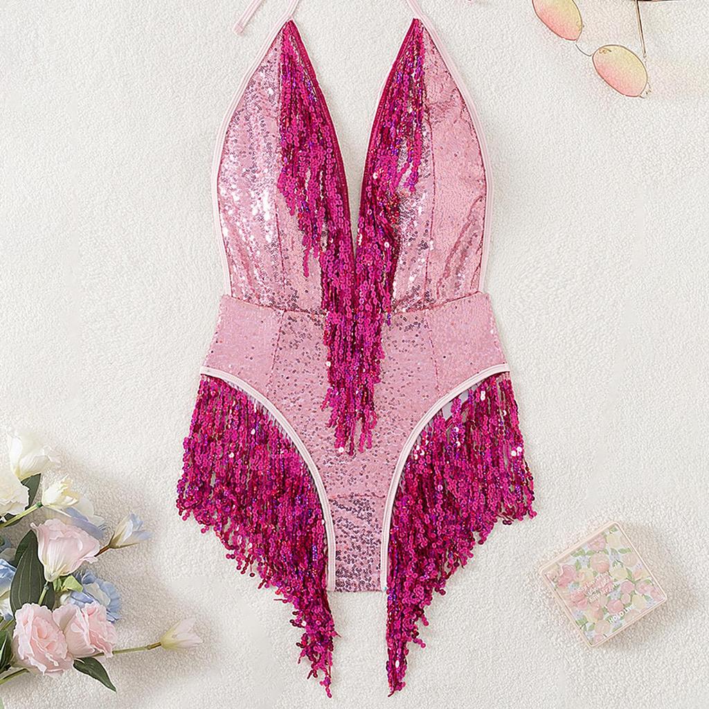 Women Sexy Triangle Split Bikini Suit Set Tie Side G-String Thong Swimsuit One Shoulder Elastic