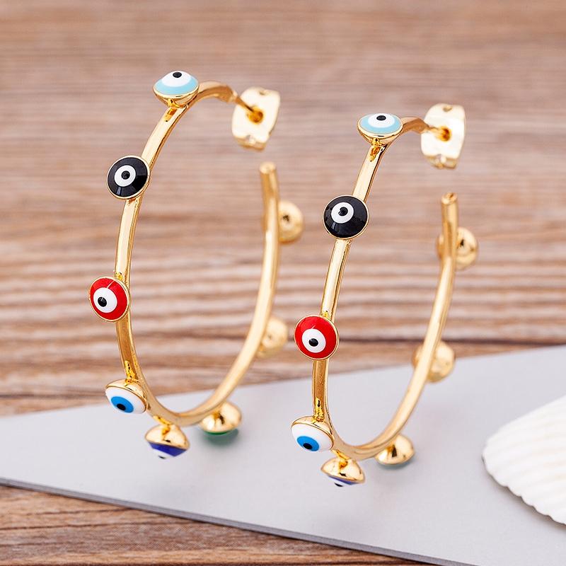 Classic Lucky Colorful Turkish Evil Eye Beads Earrings Geometric Big Circle Drop Earrings For Women Girls Copper Jewelry Gifts