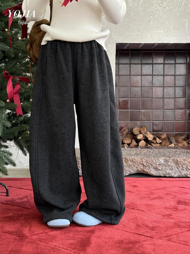 YOJIA Winter 2025 Loose Fit Girls' Plus Velvet Thick Pants