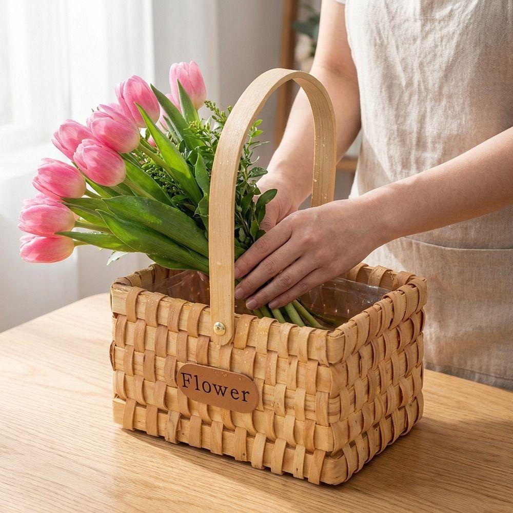 Handmade Handwoven Flower Basket with Handle Organizer Basket Storage Basket Holiday Gift