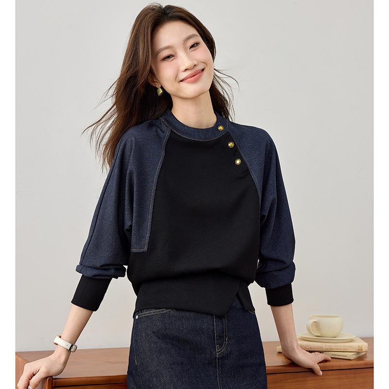 

Женские толстовки весна осень джинсовые топы приталенные универсальные длинные рукава S