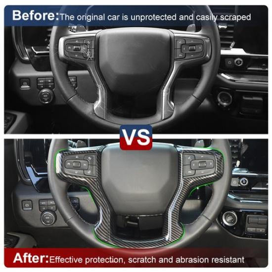Carbon Fiber Steering Wheel Bezel Control Cover For Chevrolet Silverado 1500 19+