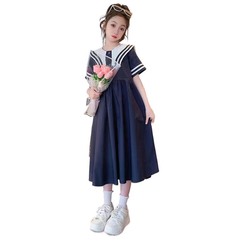 Girls Summer Preppy Knee-Length Dress for Elementary School