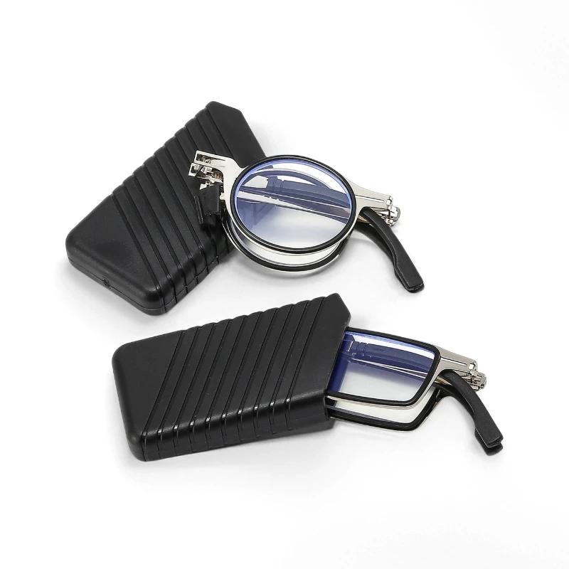 Folding Reading Glasses with Case for Man and Woman Full Metal Frame Anti Blue Light Blocking Foldable Eyeglasses Clear Eyewear