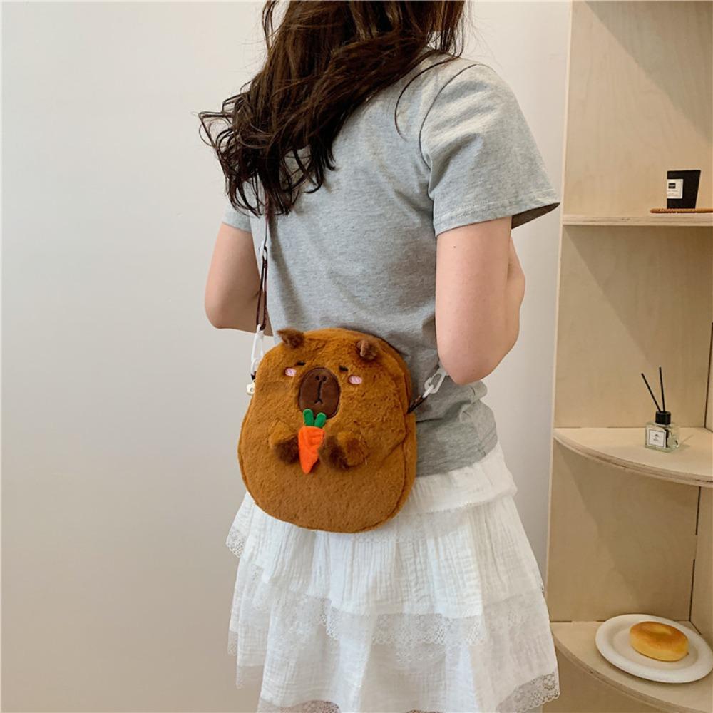 Zipper Capybara Plush Shoulder Bag Animal Cartoon Cartoon Capybara Handbag  Unisex