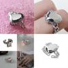 Elegant Korean Style Adjustable Heart Shaped Ring With Geometric Design For Women