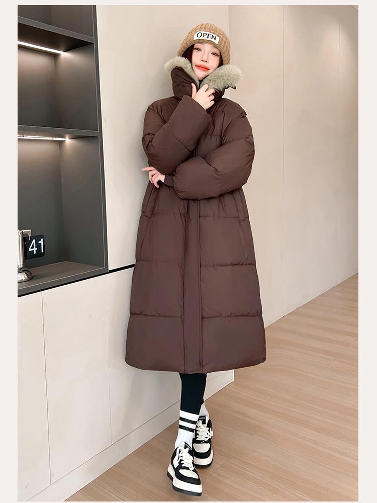 Women’s Calf-Length Windproof Thicken Warm Winter Jacket With Fur Lapel