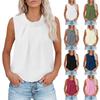Sleeveless Pleated Round Neck Blouse for Women Casual Loose Fit Summer Tank Top Lightweight Pullover Shirt