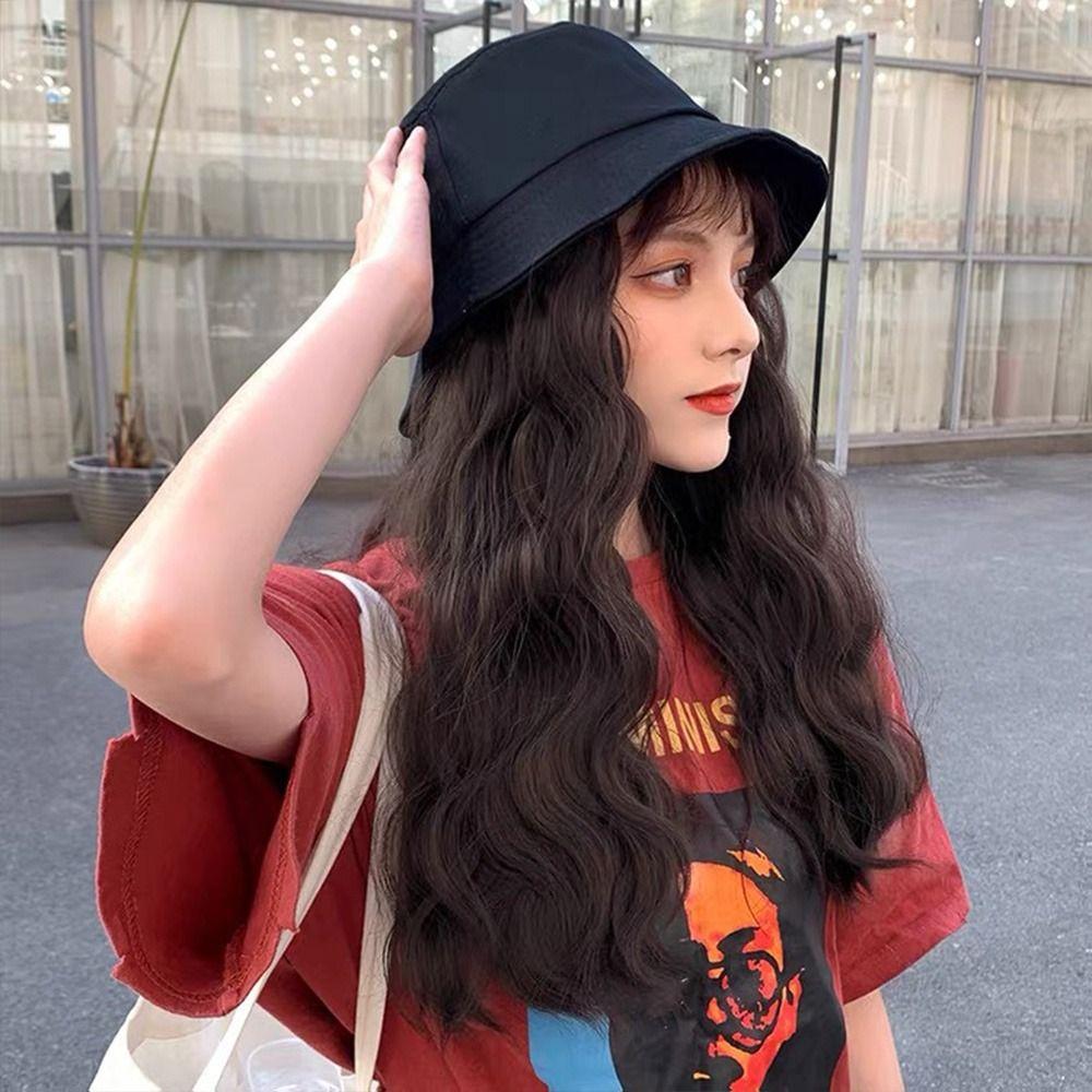 Fisherman's Cap Wig Female Inner Buckle Medium Length Straight Hair Wig Detachable Cap Wig Collarbone Wig