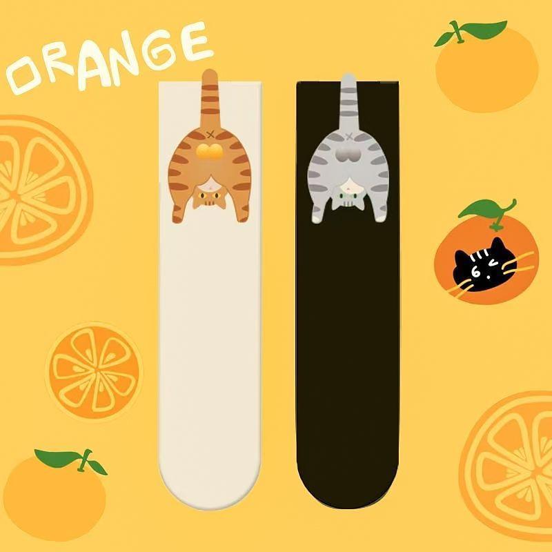 1Pair Cute Cartoon Cat & Ding Dong Egg Couple Mid-Calf Socks - Fashionable All-Season Socks for Spring & Summer