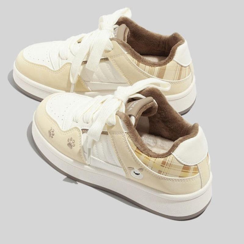 Thick-soled Fleece-lined White Sneakers for Women Niche Design Casual and Warm Double-cotton Style