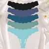 FINETOO 5Pcs/Set Women's Seamless Thong Underwear Wavy Edge No Show Soft Stretch Low Rise Invisible Panties for Daily Wear