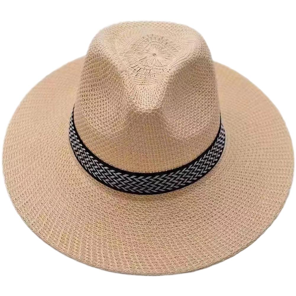 Mens Straw Hat Wide Brim Sun Hat Breathable Fishing Cap