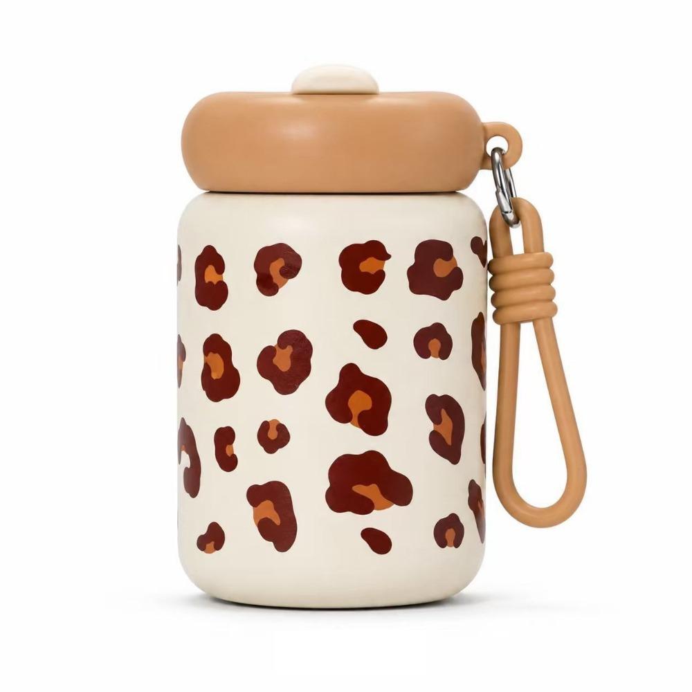 Leopard Print Straw Thermos Cup 360ml Drinking Water Cup Insulated Water Bottle Kitchenware