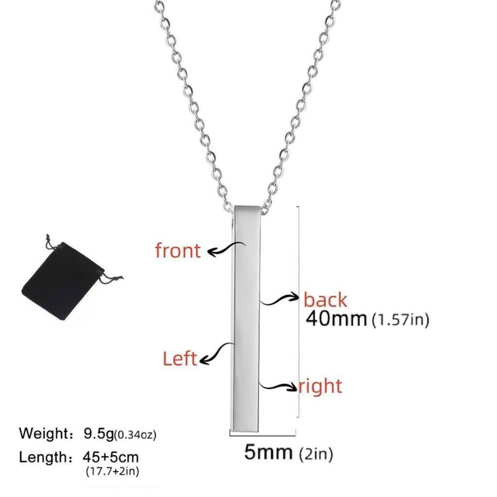 Customized Name Quotes Date Multi Sided Engraved Necklace Stainless Steel Personalized Cube Bar Necklace Fashion Couple Jewelry