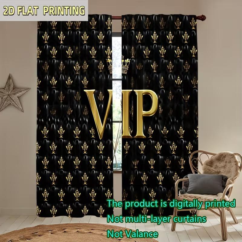 2 Stück Vorhänge mit Kronen-VIP-Druck, geeignet für Schlafzimmer-, Wohnzimmer-, Küchendekoration, Heimdekoration, Fensterdekoration
