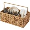 Foldable Handle Handwoven Cutlery Organizer Rectangular Dinnerware Storage Basket  Picnic