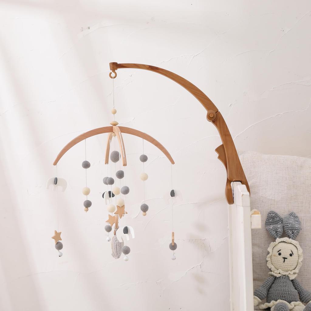 Let's Make Mobile Arm, Wood Grain Design, Plastic, Clip-on Design, Non-Slip, Compact, Perfect for Pregnancy, Soothing, and Crying (Brown)