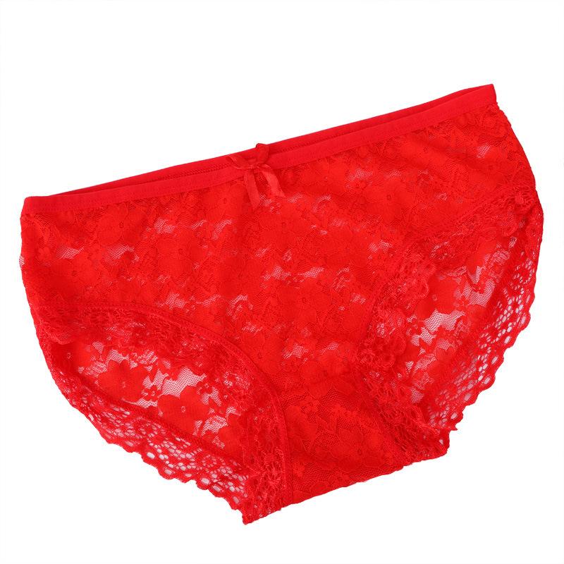 Girls' Sexy Lace Briefs Breathable Underwear with Butterfly Knot Carved Mid Air Waist Knickers Solid Color Women's Triangle Panties