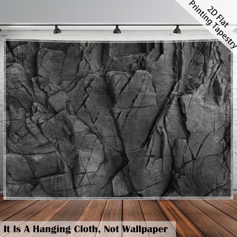 Arazzo 2D Pietra Grigio Nero, Appeso a Parete con Texture Rocciosa per Decorazione della Stanza