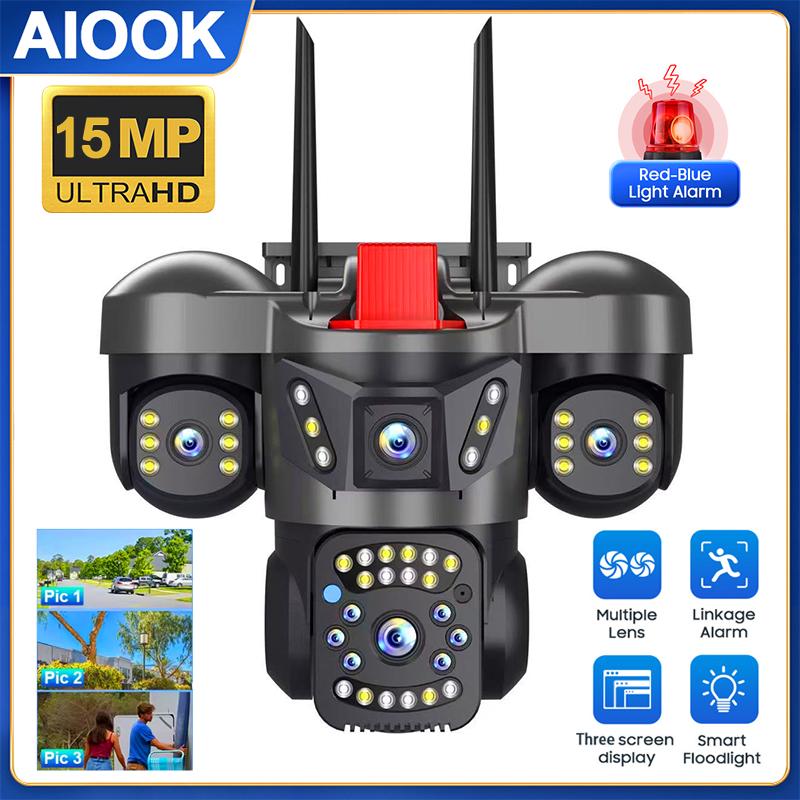 

AIOOK V380 Camera WIFI Triple Lens HD 15MP Light Alarm IP CCTV Colour Night Vision Waterproof Outdoor Camera Two Way Intercom Camera